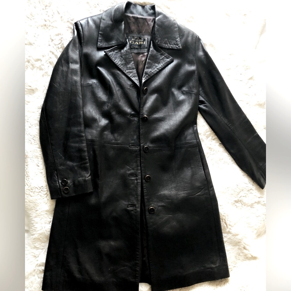 Mid length leather trench jacket